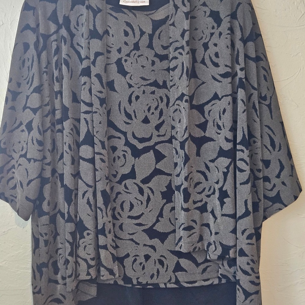 Coldwater Creek Jacquard Floral Open Front Jacket 14